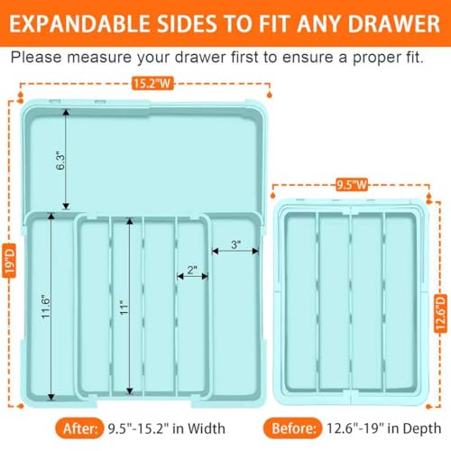 Spaclear Silverware Organizer - Expandable Silverware Drawer Organizer Adjustable Drawer Organizer, Silverware Tray for Drawer15.2"x 19" Cutlery Drawer Organizer, Kitchen Organizers Storage, Turquoise - color: Turquoise, size: M(9.5-15.2"w x 12.6-19"d)