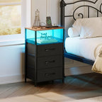 JARHETUN Night Stand Set 2 with Charging Station, 3 Drawer Nightstands with LED Lights, End Table with Outlets and USB Ports, Side Table with Open Shelf, Bedside Tables for Bedroom, Rustic Brown - color: Rustic Brown, style: Power & LED