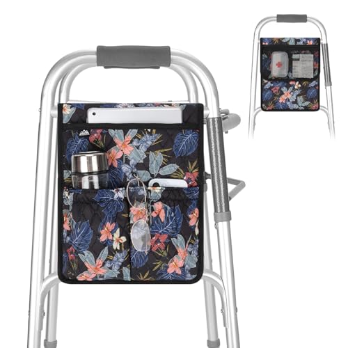 supregear Walker Bag, Universal Seniors Caddy Organizer with Multiple Pockets, Lightweight Accessories for Elderly, Rollators, Wheelchairs and Bedside Rails, Easy to Use Storage Pouch, Floral Black - color: Floral Black