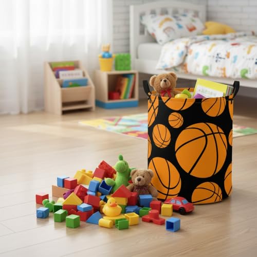 Baby Laundry Basket Baby Nursery Hamper Kids Laundry Basket Toy Storage Bin for Boys Room Decor Gift Baskets for Bedroom Bathroom(Basketball) - color: Basketball