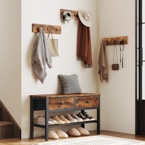 YATINEY Hall Tree with Bench and Shoe Storage, Entryway Bench with Coat Rack, 4-in-1 Coat Rack Shoe Bench, Multifunctional, for Front Door, Hallway, Foyer, Rustic Brown and Black MT05BR - color: Rustic Brown + Black