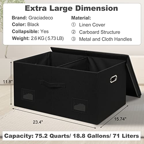 Graciadeco 75 Quarts Extra Large Decorative Storage Bins with Lids, 3 Packs Black Collapsible Storage Bins with Lids, Stackable Storage Bins Decorative Box Storage With Lid Extra Large - color: Black, size: XLarge-3 Pack