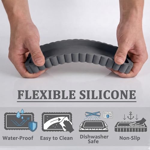 Small Silicone Bathroom Vanity Tray, Sink Caddy for Dish Soap Dispenser, Sponge Holder for Kitchen Sink, Rectangle Bathroom Countertop Organizer for Perfume, Jewelry, Candle (7.9” * 4”, Dark Grey) - color: Dark Grey, size: 7.9" x 4" x 0.7"