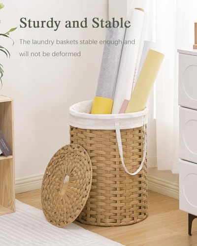 SETVSON Laundry Hamper with Lid Laundry Basket with Lid 19.0 Gal (72 L) Round Wicker Laundry Basket Handwoven Rattan Hamper Removable Bag 2 Mesh Bags Handles for Living Room Bathroom Natural - color: Natural, size: 72L