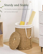 SETVSON Laundry Hamper with Lid Laundry Basket with Lid 19.0 Gal (72 L) Round Wicker Laundry Basket Handwoven Rattan Hamper Removable Bag 2 Mesh Bags Handles for Living Room Bathroom Natural - color: Natural, size: 72L