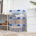 IRIS USA WeatherPro 60 Qt Storage Bins with Lids, 3 Pack, BPA-Free Plastic Gasket Box with Tight Latch and Seal, Stackable Nestable Tote Tub - Clear/Blue - size: 60 Qt. - 3 Pack