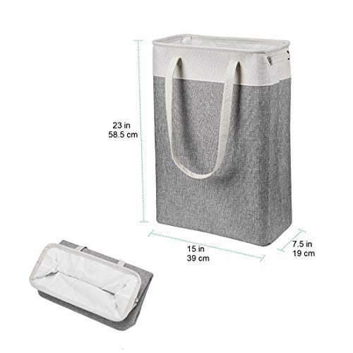 i BKGOO Laundry Basket with Handles Beige&Grey-Slim Laundry Bin Collapsible Dirty Clothes Basket Narrow Laundry Bag Foldable Dirty Hamper for Camping, Dorms, Apartments - color: Beige-Grey