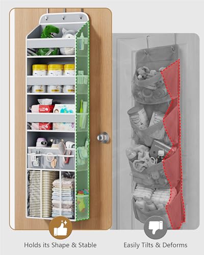 OneDream Over the Door Organizer for Nursery, 5-Tier Baby Clothes Organizer with Removable Storage Caddy, Hanging Behind Door Storage with Clear Pockets and Side Mesh Compartments, Grey - color: Grey