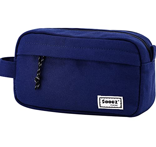 Sooez Big Capacity Pencil Pen Case, Upgraded Canvas Pencil Pouch Pencil Bag Organizer, Large Storage with Separate Compartments Easy Grip Handle, Aesthetic Supply for School Teens Adults - color: Canvas Navy Blue