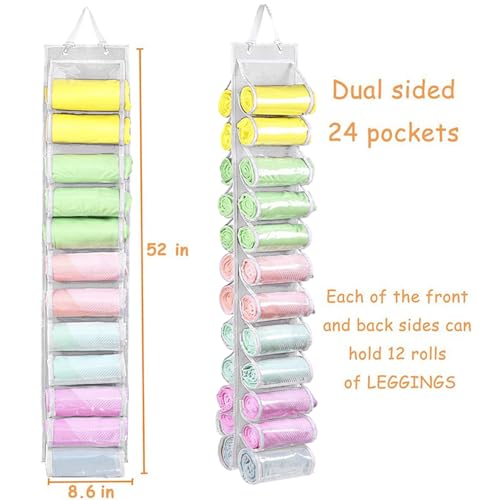 Legging Storage Bag Hanger - Can Hold 24 Leggings, Shirts or Jeans - Foldable Clothes Organizer, Portable Closet Roll Holder (White) - color: White