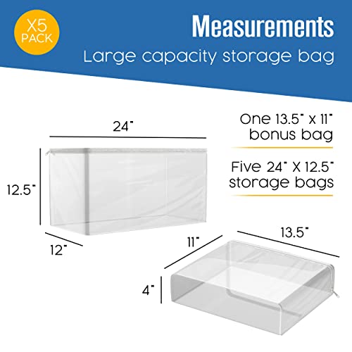 Houseables Clothes Storage Bag, Sweater Bags Moth Proof, Moth Proof Sweater Storage, Clear Zipper Organizer, Vinyl Zippered Plastic Protection, Blanket, Linen, Clothing, Quilt, Bed Sheet, 24x13, 5 PK - size: 24"x13"x12"