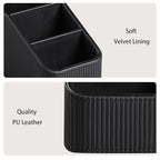 Remote Control Holder, PU Leather Nightstand Organizer Bedside Caddy with 3 Compartments, Small Desk Organizer for Remote/Pen/Glasses/Phone (Black) - color: Black