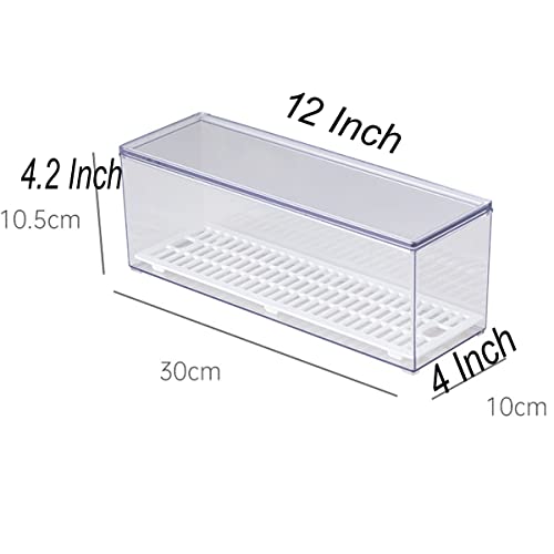 Large Transparent Flatware Tray Kitchen Drawer Organizer With Lid and Drainer - Plastic Kitchen Cutlery Tray and Utensil Storage Container with Cover - Dust-proof Dinnerware Holder - color: Large transparent
