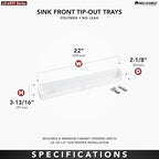 Rev-A-Shelf 22" Tip-Out Plastic Sink Tray for Kitchen and Bathroom Base Cabinets, Large Pullout Vanity Shelf Home Organizer, White, LD-6591-22-11-1 - size: 2.1" x 22" x 3.8"