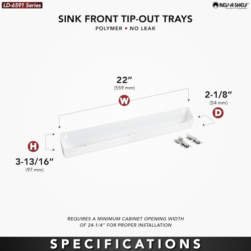 Rev-A-Shelf 22" Tip-Out Plastic Sink Tray for Kitchen and Bathroom Base Cabinets, Large Pullout Vanity Shelf Home Organizer, White, LD-6591-22-11-1 - size: 2.1" x 22" x 3.8"