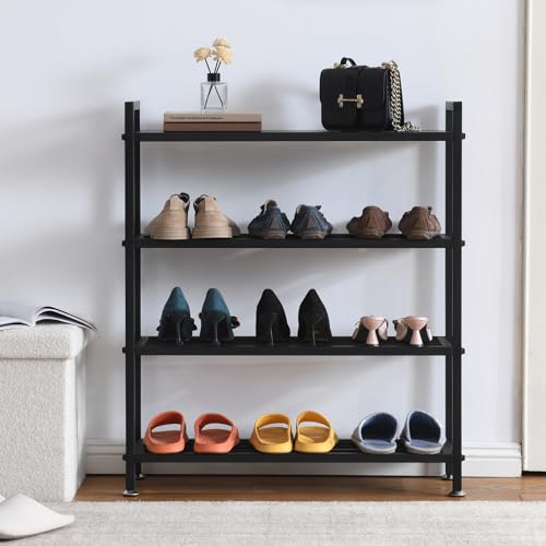 Heavy Duty 4-Tier Shoe Rack Metal Shoe Storage Shelf for 12 Pairs of Shoes Entryway Durable Shelf Easy to Assemble