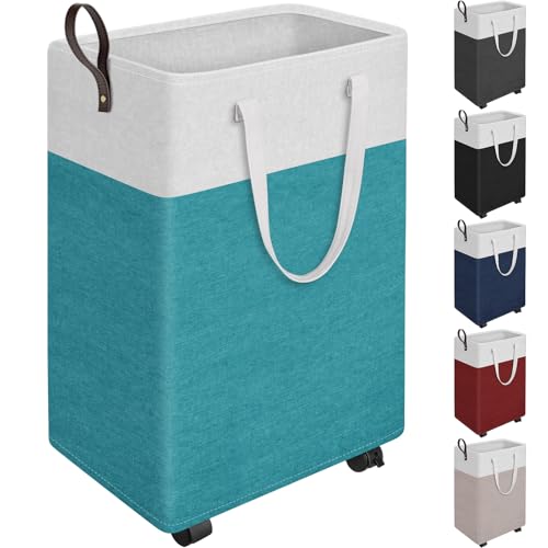 HomeHacks 90L Large Rolling Laundry Basket, Laundry Hamper with 4 Smooth Wheels, Collapsible Waterproof Clothes Basket, Freestanding Hamper with Handles for Bedroom/Dorm/Laundry Room (Green) - color: Green, size: 90L
