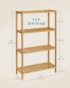 SONGMICS Bamboo Storage Shelf, 4-Tier Shelving Unit, Multifunctional, in The Entryway, Bathroom, Living Room, Balcony, Kitchen, 10.2 x 23.6 x 39.4 Inches, Light Bamboo UBCB034Y01 - color: Light Bamboo, size: 4 Tiers (10.2"D x 23.6"W x 39.4"H)