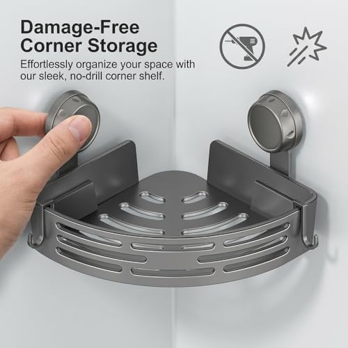 Triangle Suction Cup Corner Shelves, 2026 Upgraded No Drilling Bathroom Storage Rack with Hooks, Waterproof Shower Organizer for Bathroom, Corner Shelves for Shower (Black, 1 PCS) - color: Black, size: 1 PCS