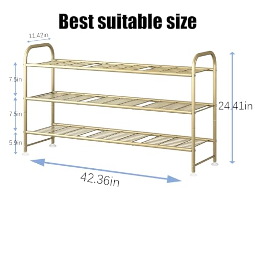 LINZINAR Shoe Rack Long 3 Tier Shoe Storage Organizer Metal Wide Shoe Shelf for Closet Entryway Bedroom 24 Paris Large Capacity, Gold - color: Gold, size: 3-Tier