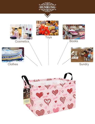 HUNRUNG Rectangle Storage Basket Cute Canvas Organizer Bin for Pet/Children Toys, Books, Clothes Perfect for Rooms/Playroom(REC-Pink Love Heart) - color: REC-Pink Love Heart