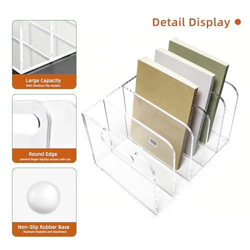 Acrylic Magazine File Holder, 5 Vertical Compartments Desk Document Sorter Organizer, Clear Folder Rack Binder for Office/Documents/Classroom, for Home, Tablet, Magazines, Books & Accessories - size: B5, 5 Sections