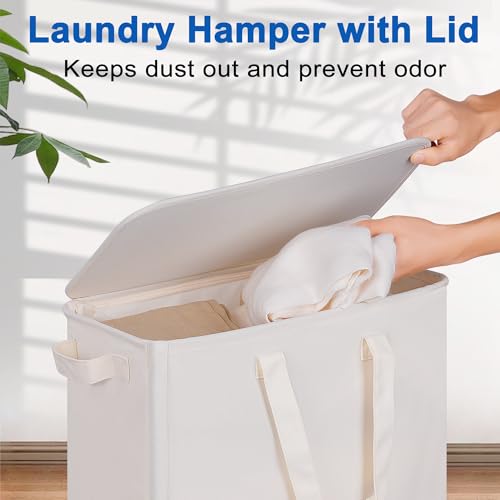 Vincona Slim Laundry Hamper with Lid and Wheels, Small Rolling Laundry Basket with Handle for Small Spaces, Tall Dirty Clothes Hampers for Dorm, Bathroom and Bedroom, 75L, Beige - color: Beige, size: 75L