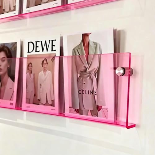 ROYALITA 2-Pack Acrylic Magazine Holder Brochure Holder, 36" Record Holder Magazine Rack, Fashion Hanging Bookshelf Literature Storage Rack for Waiting Room, Living Room, Office - color: Pink, size: 36 Inch