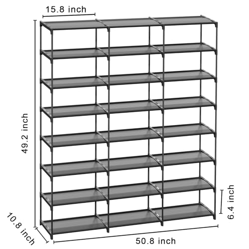 SMILHELTD Large Shoe Rack Shoe Storage Organizer for Entryway Heavy Duty Free Standing Shelves Space Saving for Sneakers Hallway Garage Organization (3 Row 8 Tier)