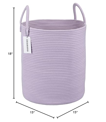 XUANGUO Rope Laundry Basket Hamper for Clothes Woven Storage Basket for Living Room Bedroom Boho Tall Rope Baskets for Blanket Toys Pillow Towels Baby Nursery Hamper Bin Large purple or lavender - color: light purple, size: Regular