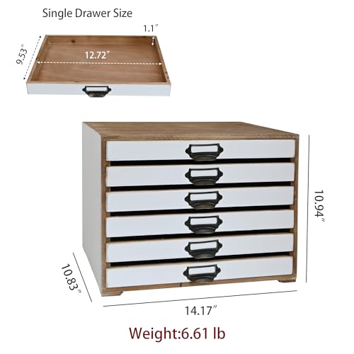 Vintage Wooden Desktop Organizer Cabinet with 6-Drawer Rustic Wood Shelf Drawer Antique Card Catalog Cabinet Distressed Decor Jewelry Cosmetics Craft Paper Storage Box for Home Office (White) - color: White