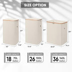 BALEINE Laundry Hamper with Lid, Tall Laundry Baskets with Bamboo Pull Handles, Large Laundry Bin with Internal Support (18 Gal/70L, Beige) - color: Beige, size: 70 liters