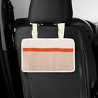 Car Seat Back Organizer Bag with Pu Pockets, Hanging Storage Pouch for Outdoor Camping and Picnic, Sofa Side Pocket in Ivory White, Portable Vehicle Storage Bag