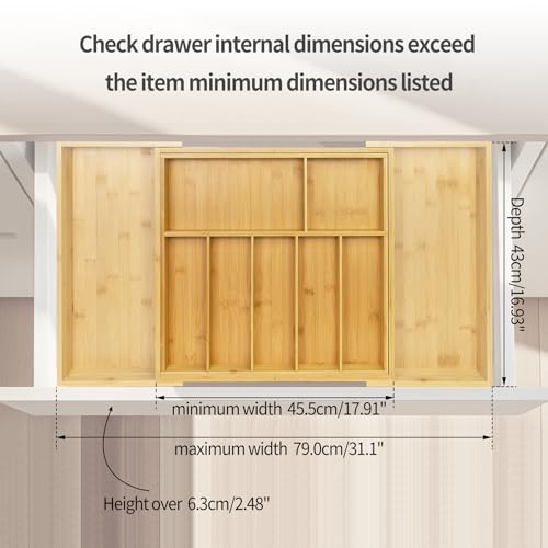 Utoplike Extra Large Kitchen Drawer Organizer, Expandable Bamboo Drawer Holder for Utensils, Silverware, Flatware, 7-9 Slots Cutlery Tray