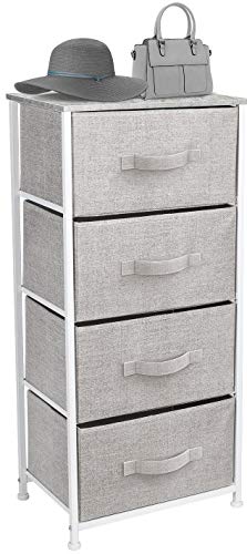 Sorbus Nightstand with 4 Drawers - Bedside Furniture & Night Stand End Table Dresser with Steel Frame, Wood Top, Easy Pull Fabric Bins for Home, Bedroom Accessories, Office & Dorm - color: Grey, style: 4 Drawer