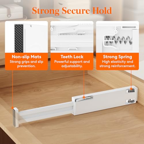 Lifewit 5 Pack 2.36" High Drawer Dividers 28-43.5cm/11-17" Adjustable Drawer Organizer for Clothes/Utensils, Expandable Drawer Separator in Dresser/Kitchen/Bedroom/Office Organization & Storage White - size: 2.36"H, 11-17"L