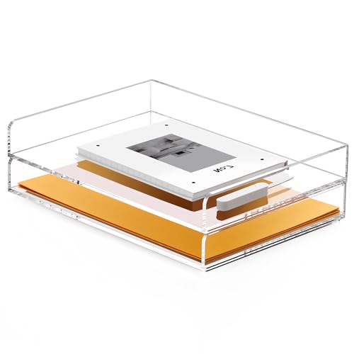 2-Tier Acrylic Stackable Letter Tray Paper Organizer Trays for Desk, Clear Horizontal File Paper Sorter, Office Supplies Accessories Storage for Letter/A4 Size Folders Documents 12.4inx8.86inx3.46in - style: 2 Tier Ultra-thin Trays