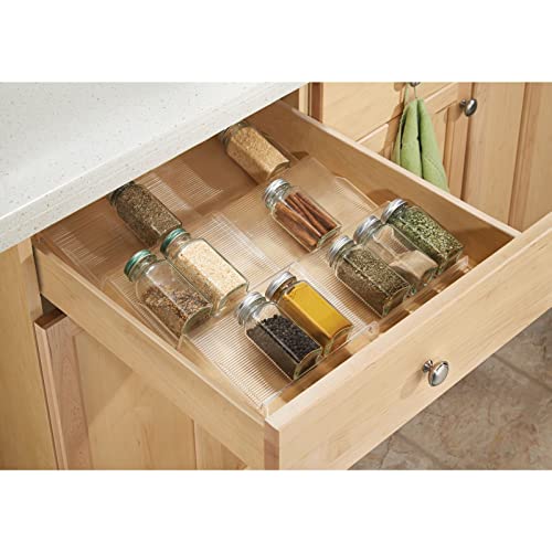 mDesign Expandable Plastic Deluxe Spice Rack, Drawer Organizer for Kitchen Cabinet Drawers, 3 Tier Slanted for Spice Jars, Food Seasoning Bottle Storage, Ligne Collection - Clear - color: Clear