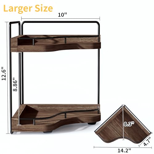 2-Tier Corner Bathroom Counter Organizer with Embedded Screw Holes, Secure & Stable Wood Vanity Shelf for Makeup and Skincare Essentials - Space Saving Bathroom Countertop Storage, Dark Brown - color: Dark Brown