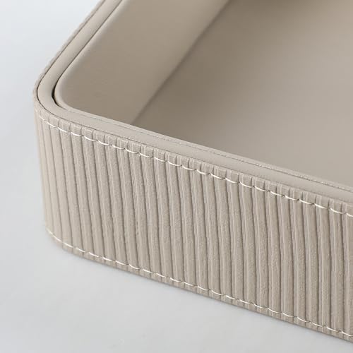 PU Leather Valet Tray Organizer, Small Nightstand Organizer Bedside Desktop Storage for Womens and Men, Perfume Trinket Catchall Vanity Tray for Key Watch Wallet (Beige, Rectangular) - color: Beige