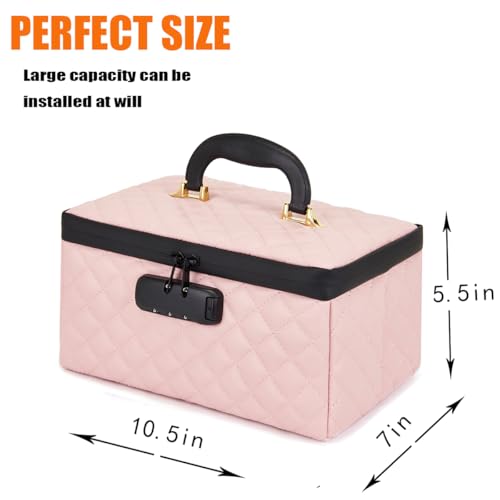 KaAutoler Portable makeup box with Lock, Large Capacity Travel Makeup Case Organizer, Makeup Bags for Girls Traveling With Handle and Divider Makeup Bag (Pink) - color: Pink