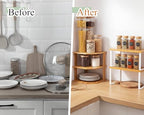 Nuanchu 3 Pcs Cabinet Organizer Shelf Bamboo Corner Rack for Kitchen Counter and Kitchen Counter Shelves for Storage Plates Dishes Bowls Bread Spice Rack Stackable Expandable