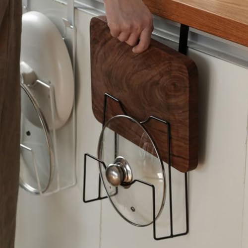 Ciieeo Kitchen Cabinet Door Hanging Pot Lid Organizer 3-Tier Iron Storage Rack 12.12X8.07X3.22 Inch Hanging Lid Holder for Pots and Cutting Boards Easy Kitchen Organization