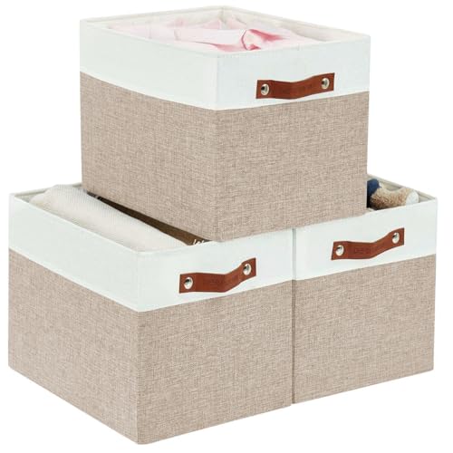 DECOMOMO Kallax Storage Cubes - 13x15x13 Storage Bins, Baskets for Organizing Shelves (Beige and White, 3-Pack) - color: Beige and White, size: Kallax 13"x15"x13" /3pcs