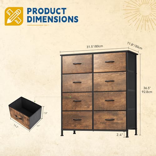 DWVO Fabric Dresser for Room, Rustic Storage 8 Drawers, Dresser & Chest of Drawers, Storage Drawer Organizer for Closet, Living Room - color: Rustic Brown, style: 8-Drawer