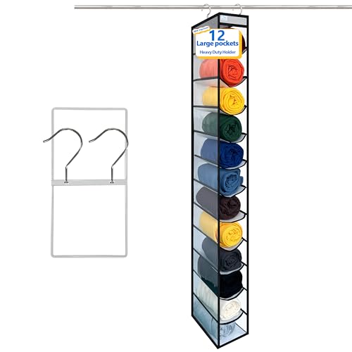 Closet Organization,12 Section, Hanging Closet Organizer, Space Saving, College Dorm Essentials for Girls,Heavy dutys Hooks Up to 45 Pounds,Clothes Storage,Closet Organizer,White/Black - color: NEW Heavy duty rack-White/Black-12 pockets