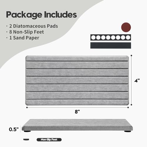 Razborci 2PCS Instant Dry Diatomite Stone Counter Makeup Tray Organizer, Fast Drying Caddy Kitchen Sponge Holder Mat, Bathroom Vanity Toothbrush Bottle Dispenser Soap Dish Rack, Light Gray, 8"x 3.8" - color: 2pcs - 8"x 3.8" - Light Gray