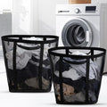 2 Pcs Mesh Bags with Handles, Collapsible Laundry Basket, Foldable Laundry Bag, Breathable Folding Beach Bag,Space-saving Travel Tote Bags (2, Black)