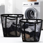 2 Pcs Mesh Bags with Handles, Collapsible Laundry Basket, Foldable Laundry Bag, Breathable Folding Beach Bag,Space-saving Travel Tote Bags (2, Black)