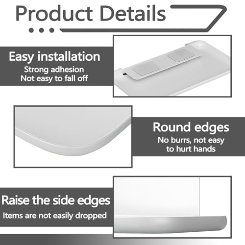 2 Pack White PP Folding Wall Shelf, 6.8" x 4.3" & 11" x 6.3" Foldable Adhesive Shelves, Small Fold-Down Wall Storage Tray for Bathroom Toilet Kitchen Phone Towel